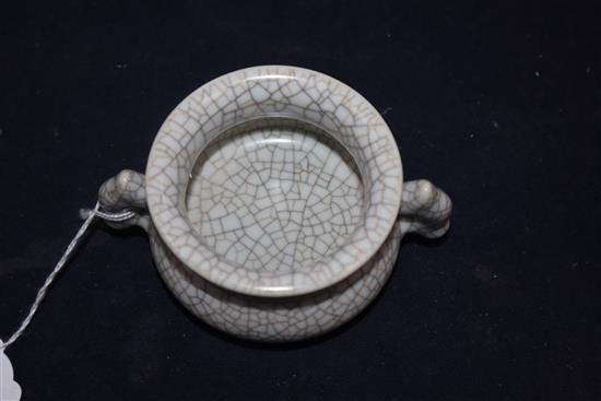 A small two handled crackleware Chinese censer height 6cm